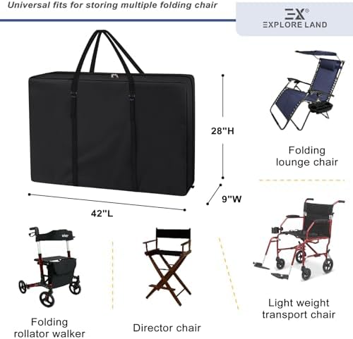 Explore Land Chair Storage Bag for Folding Longue Zero Gravity 2 Pack，Black