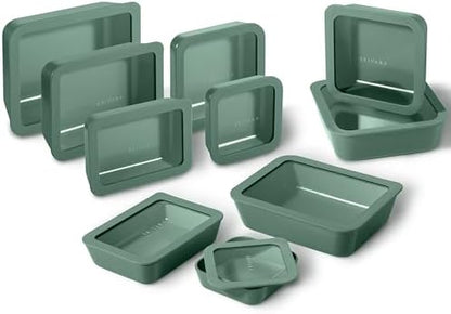 20-Piece Glass Food Storage Containers Set with Lids (10 Containers + 10 Lids) | Microwave-Safe Airtight Seal, Oven-Safe Ceramic-Coated Glass | Zero Plastic, No PFAS/PFOA/BPA [Pine]