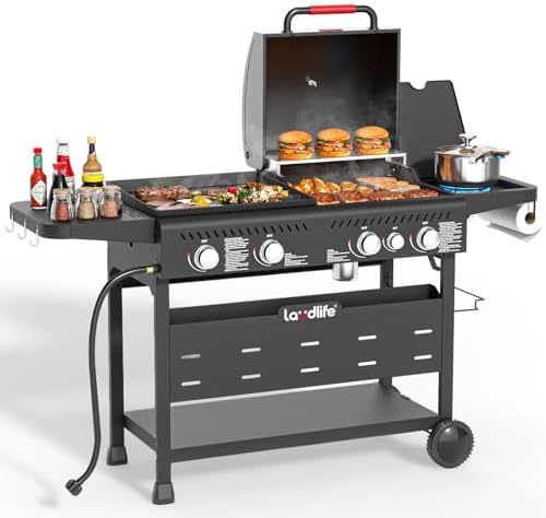 LAUDLIFE 5-Burner Propane Grill Griddle Combo with Side Burner