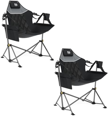 Timber Ridge Hammock Camping Chair with Adjustable Backrest, Heavy Duty Folding Hammock Chair Supports 300lbs, Portable Hammock Chair for Camping, Travelling and Patio, Black 2 Pack