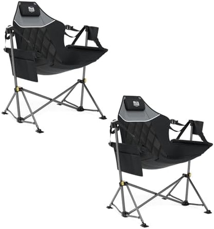 Timber Ridge Hammock Camping Chair with Adjustable Backrest, Heavy Duty Folding Hammock Chair Supports 300lbs, Portable Hammock Chair for Camping, Travelling and Patio, Black 2 Pack