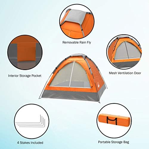 2-Person Dome Tents Bundle- Orange & Yellow- Easy Set Up Shelter with Rain Fly and Carry Bag for Camping, Hiking, Festivals by Wakeman Outdoors