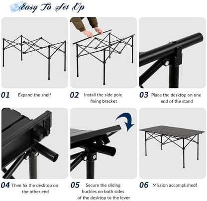 Camping Table with 6 Chairs, Portable Folding Picnic Table Set