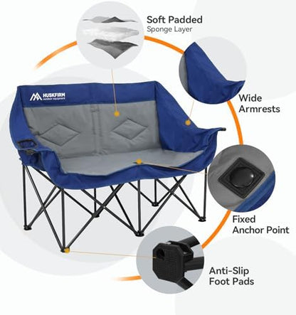 Oversized Double Camping Chairs for Adults, 2 Person Camping Chair, Blue