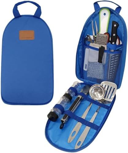 Gold Armour 13 Piece Camp Kitchen Utensil Organizer Travel Set - Essential Outdoor Camping Gear & Accessories Kit, Portable BBQ Camping Cookware Stainless Steel Travel Kit Equipment