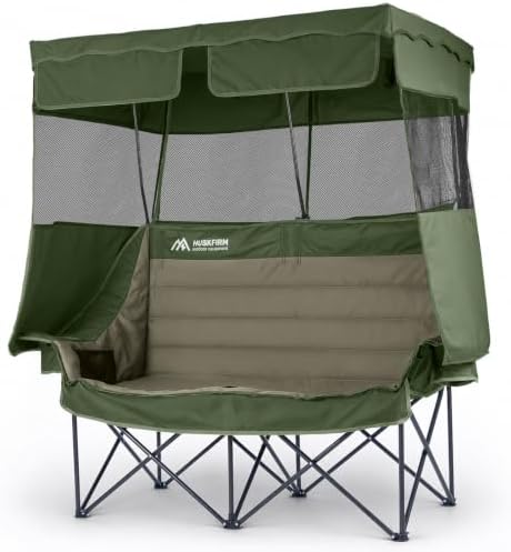 Huskfirm Double Camping Chair with Canopy Shade Folding Camping Couch Green