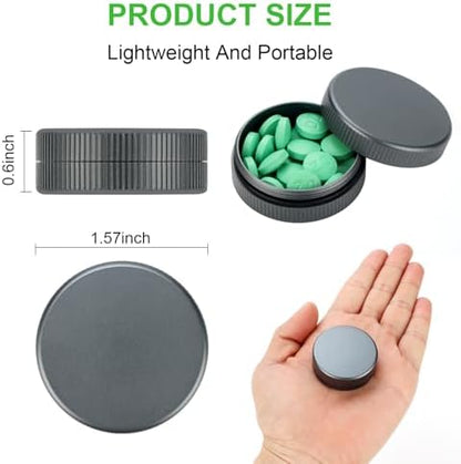 Metal Pill Case, 2Pack Aluminium Small Medication Containers for Pocket Purse, Travel Waterproof Vitamin Organizer Box, Portable Tiny Round Medicine Dispenser Caddy for Camping, Working - Gray