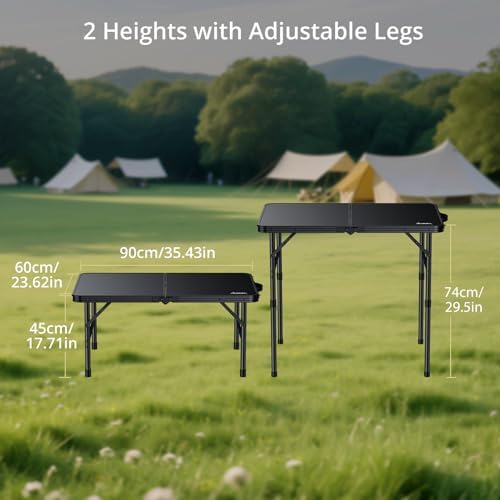 Anbte Folding Camping Table, 36" x 24" Picnic Table with Storage Net, Black