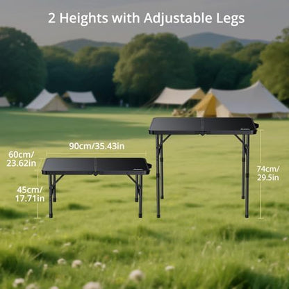 Anbte Folding Camping Table, 36" x 24" Picnic Table with Storage Net, Black
