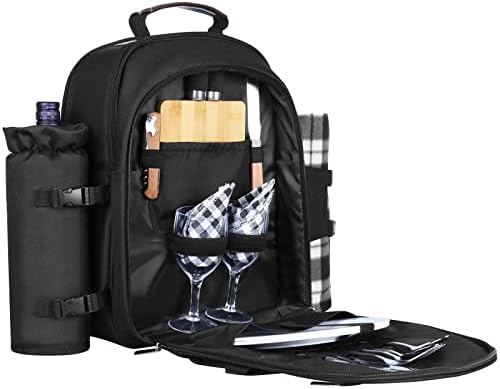 Sunflora Picnic Backpack for 2 Person, Picnic Basket Set (Black)