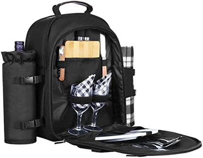 Sunflora Picnic Backpack for 2 Person, Picnic Basket Set (Black)