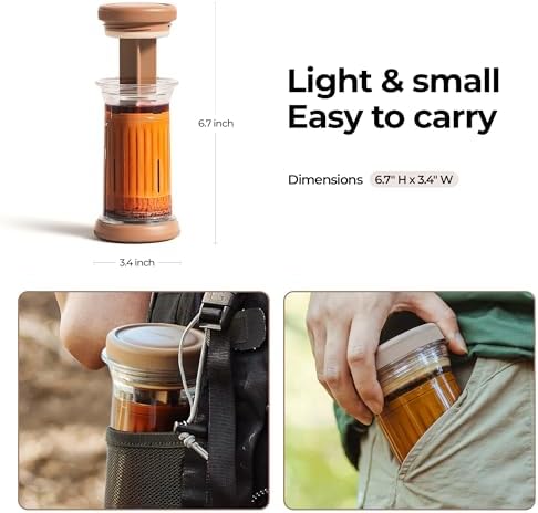 D1 All-in-one 1-2 Cup Portable Coffee Maker with 200-Count Paper Filters Included, Cold & Hot Brew, a French-press Style Coffee Press for Travel, Hiking & Camping