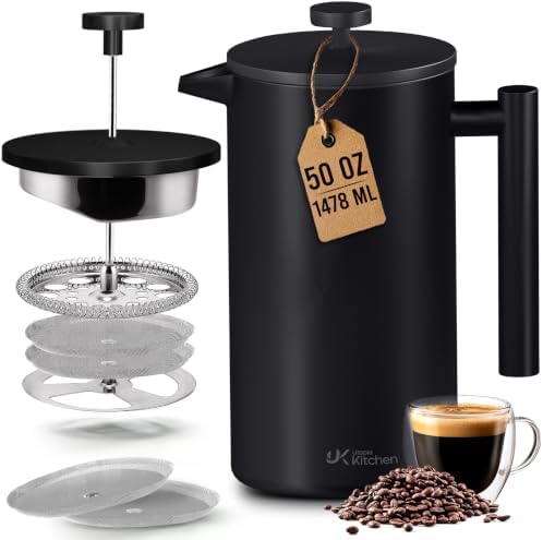 Utopia Kitchen 304 Grade Stainless Steel French Press 50 Oz, Black
