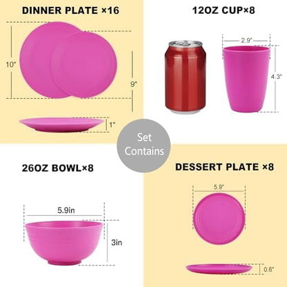 PYRMONT Wheat Straw Pink Plates and Bowls Sets 40 Pcs Unbreakable Dish Set