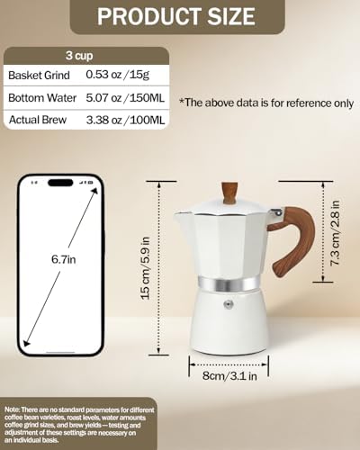 Coffee Maker Stovetop Espresso Maker 3 Cup Aluminum Moka Pot Percolator 5oz 150ml Easy Brewing for Electric Ceramic Stoves Home Camping Italian Cuban Café Classic Sip Sized White