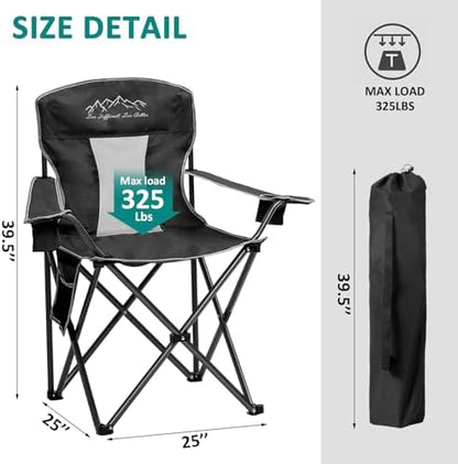 2 Pack Camping Chairs Outdoor Portable Folding Chair with Mesh Back, Black