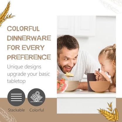 Teivio 32-Piece Kitchen Plastic Wheat Straw Dinnerware Set, Service for 8, Dinner Plates, Dessert Plate, Cereal Bowls, Cups, Unbreakable Colorful Plastic Outdoor Camping Dishes, Desert