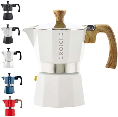 GROSCHE Milano Stovetop Espresso Maker Moka Pot 3 espresso Cup, 5 oz White