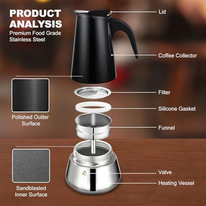 12 Cup Stovetop Espresso Maker Stainless Steel Moka Pot Stove Top Percolator Italian Coffee Makers Capable Mocha Greca Machine Cafe Classic Induction Cookers for Home and Camping 600ml 20oz