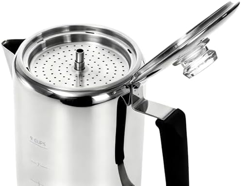 Cididu Camping Coffee Pot Stainless Steel, Coffee Pot Outdoors, Durable Stove Top Brew Coffee Maker on Fire, Ideal for Group Camping, Hiking, Backpacking, RV and Travel, 9 Cups