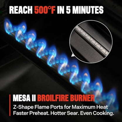 Monument Grills 4 Burner Propane Mesa 2 Gas Grill with Broil Zone, Stainless Steel Outdoor Patio Barbecue Grill with Cover, Foldable Side Shelves, Fast Heating, Fast Assembly, Mesa II 410FBZ