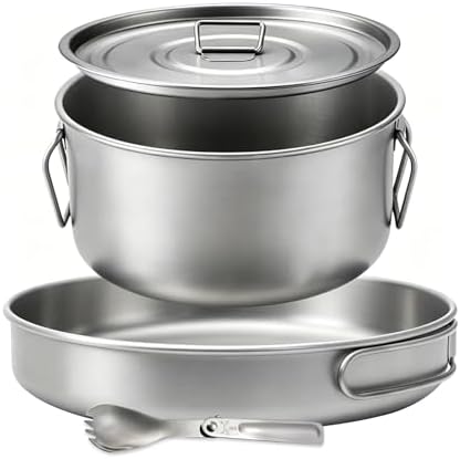 BY-J Titanium Camping Cookware 2200ML & 1200ML Titanium Pot with Lid, Camping Hanging Cookware Hiking Picnic Ultralight Bowl Tableware