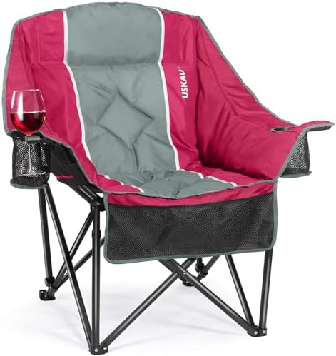 Oversized Camping Chair for Adults - Heavy Duty 400 lbs Padded Folding Chair with Wine Glass Holder, 2 Cup Holders & Side Pockets, Portable Carry Bag for RV, Tailgating, Lawn