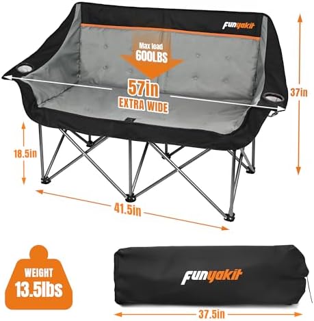 2 Person Camping Chair Heavy Duty 650LBS Padded Loveseat for Pets
