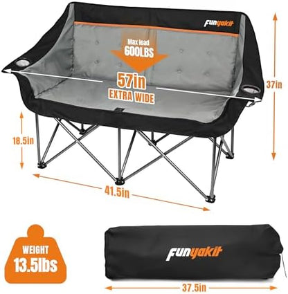 2 Person Camping Chair Heavy Duty 650LBS Padded Loveseat for Pets