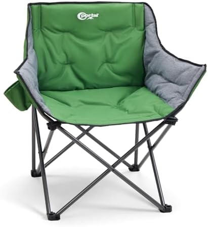 Portal 32" Oversized Camping Chair, Foldable Heavy Duty 350 lb Padded Ergonomic Seat for Big & Tall Adults, Pinch-Free Extra Wide Design Featuring Cup Holder & Carry Bag for Fishing, Lawn & Sidelines