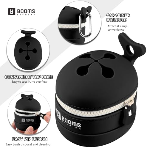 Booms Fishing Portable Trash Pouch: Silicone Expandable & Collapsible Fishing Line Waste Cantainer - Eco-Friendly Reusable Garbage Holder for Fishing, Hiking, Camping & Outdoor Activities - ST2 Black