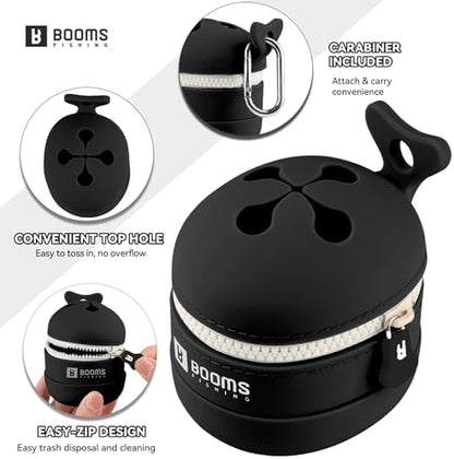 Booms Fishing Portable Trash Pouch: Silicone Expandable & Collapsible Fishing Line Waste Cantainer - Eco-Friendly Reusable Garbage Holder for Fishing, Hiking, Camping & Outdoor Activities - ST2 Black