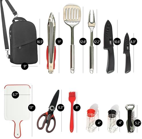 12 Pcs Camping Cooking Utensil Set, Camp Kitchen Set with Organizer Bag, Stainless Steel Outdoor Cooking and Grilling Utensil Organizer for Travel, Picnics, Camping, BBQs, Parties