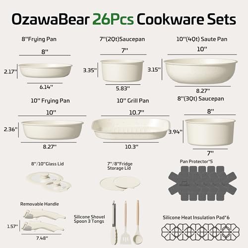 26 Pcs Pots and Pans Set Non Stick, Detachable Handle Cookware