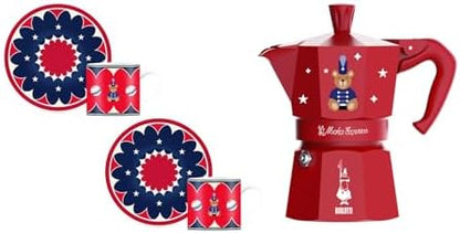 Bialetti Moka Express Iconic Italian Stovetop Espresso Maker (Red/Blue, 3 Cups Set)