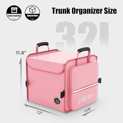 LIBZAKI Car Trunk Storage Organizer, Collapsible Trunk Storage Box for Car Truck SUV-Pink