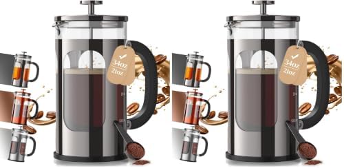Veken French Press Coffee Maker,No Plastic Touching Cafe,34oz 1L Cafetera,Heat Resistant Thickened Borosilicate Glass Stainless Steel Pot for Kitchen,Travel,Camping,Tea, Gifts, Dark Pewter (Pack of 2)