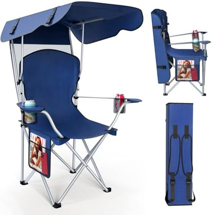 VTOY Portable Folding Camping Chair with Canopy, Outdoor Sun Shade Chair