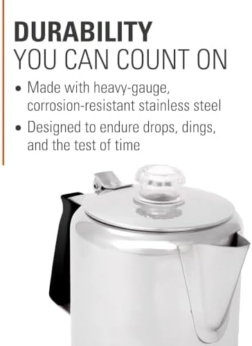 GSI Outdoors Percolator Coffee Pot I Glacier Stainless Steel with Silicone Handle for Camping, Backpacking, Travel, RV & Hunting - Stove Safe