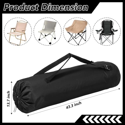 2 Pack 43.3×13.7 Inches Heavy Duty Camping Chair Replacement Bag Large Folding Chair Carry Bag with Adjustable Shoulder Strap Oxford Cloth Storage Tent Bag for Outdoor Camping Travel Sports (Black)