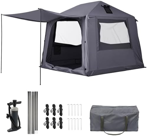 Inflatable Camping Tent with Electric Air Pump - 420D Heavy Duty Oxford - 5 Min Auto-Inflation - Panoramic Stargazing Skylight - 4 Season Luxury Glamping Cabin, 4-10 Person Multiple Sizes