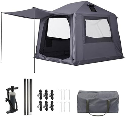 Inflatable Camping Tent with Electric Air Pump - 420D Heavy Duty Oxford - 5 Min Auto-Inflation - Panoramic Stargazing Skylight - 4 Season Luxury Glamping Cabin, 4-10 Person Multiple Sizes