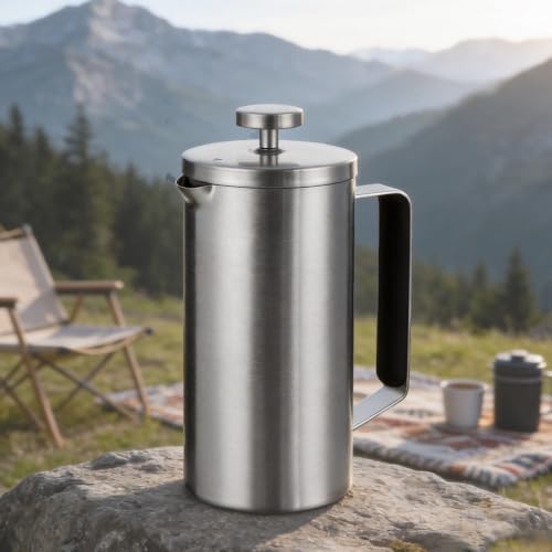 French Press 21 oz, Stainless Steel Coffee Press, Camping & Travel