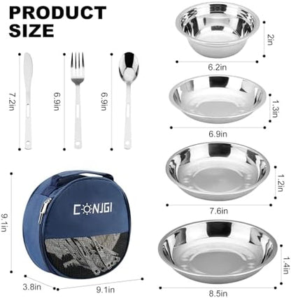Camping Mess Kits - 28pcs Camping Dinnerware Set Camping Gifts Camping cookware Sets Camping Accessories Camping Cooking Utensils Set Bowls, Plates, Knives, Forks, Spoons