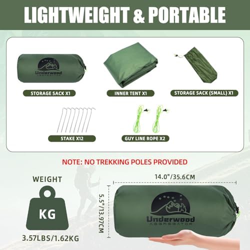 2 Person Trekking Pole Tent for Backpacking, Waterproof A-Frame (NO Poles)