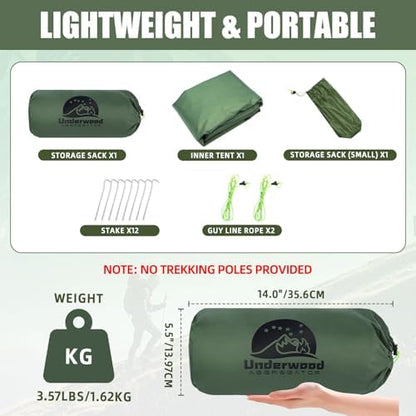 2 Person Trekking Pole Tent for Backpacking, Waterproof A-Frame (NO Poles)