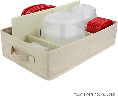Food Storage Container Organizer Box – A Kitchen Drawer Organizer Compatible with Rubbermaid, Glad Containers and Lids – Adjustable Foldable Cloth Box