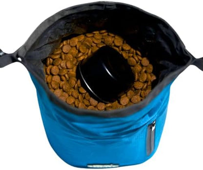 Callieco Dog Food Travel Bag w/ 1 Cup Scoop and Zipper Side Pocket | Waterproof Kibble Storage Container for Home, Road Trips, Camping, Boarding and More (Blue, 32 Cups)