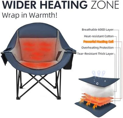 Heated Oversized Camping Chair 2 Pack - Heavy Duty Padded Outdoor Chairs