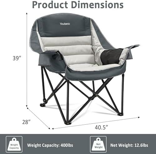 Youtanic Oversized Padded Camping Chair, Portable Folding Camping Chairs